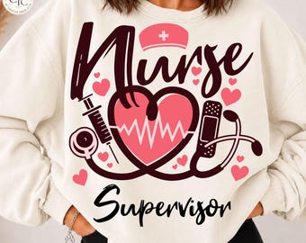 Pacote de PNGs para Supervisor(a) de Enfermagem - Download Digital - Design de Camiseta para Chefe de Equipe de Enfermagem Hospitalar - Sublimação DTF - Floral - Moletom Moderno para Enfermeira - Presente