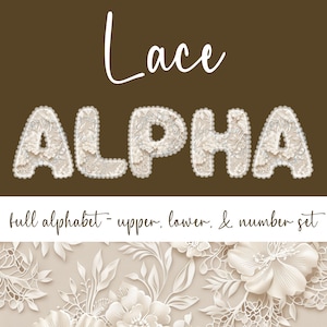 Trendy Lace Alpha PNG Digital Download, Floral Lace Alphabet Numbers, Preppy Alpha, Hand Drawn Lettering, Grand Millennial Alphabet Clipart