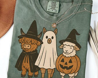 Boo Ghost Highland Cow Png, Halloween Shirt, Autumn Png, Halloween Sublimation Design, Pumpkin Farm Animals, Fall Png, Alpaca PNG, Sheep Png