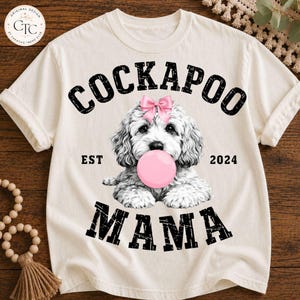 Cockapoo Mamá Chicle Cachorro Lazo Rosa Mamá Perro Moderno PNG Diseño de Sublimación Descarga Digital Regalo Camiseta Gráfico Sudadera Caniche Png
