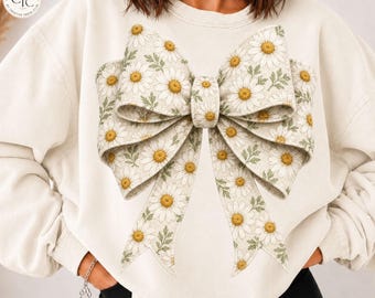 Coquette Bow PNG, Ivory Faux Burlap Ribbon Textured Digital Download Daisy Trendy Fall Womens Sweatshirt Shirt Graphic Design Christmas Gift