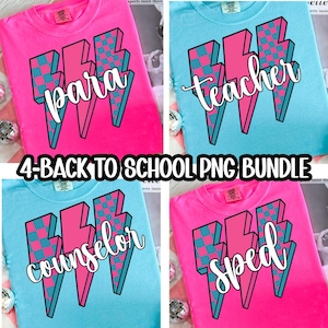 Retro School Occupation PNG Bundle, Back to School Teacher Para Counselor Sped Shirt, Preppy First Day of School Checkered Girly Sublimation