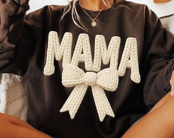 Coquette Mama PNG Bundle, 5 Trendy Knüpfhaken Garn Faux Style Gemütlich gestrickte Mama Handmade Tufted Sublimation Weihnachten Thanksgiving Designs