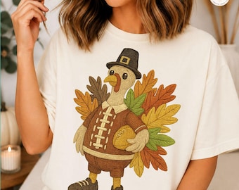 Fußball-Truthahn-Thanksgiving-PNG Lustiges Truthahn-Shirt-Design Gemütliche Jahreszeit Herbst Digitaler Download Spieltag Fußballmutter Faux DTF POD Sublimation