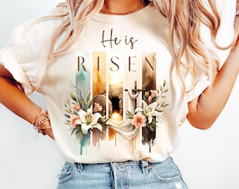 He Is Risen PNG Tshirt Sublimation, Brushstroke Easter Png Print, Jesus Easter, Christian Shirt Easter Bible Verse Matthew 28:6 Happy Easter