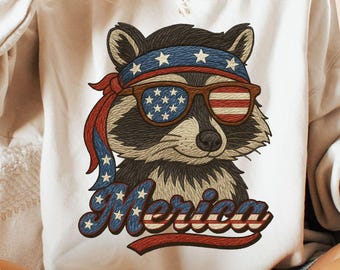Patriotic Raccoon PNG, USA Flag Sunglasses, Feral Merica Graphic (Digital Download)