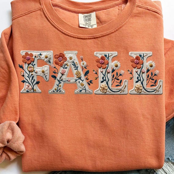 Fall PNG, Preppy Fall PNG, Autumn Png, Trendy Png, Faux Embroidery Flower Png, Pumpkin Season Png, Cute Fall Sweatshirt Design, Boho Png
