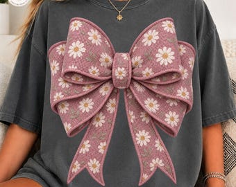 Kokette Schleife (PNG), rosa künstliches Gänseblümchen-Juteband mit Struktur – Trendiges Grafikdesign für Damen-Sweatshirts im Herbst – Weihnachtsgeschenk
