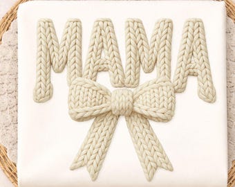"Coquette Mama PNG, ""Faux Latch Hook"" Garnstil, gestrickte Schleife Design (digitaler Download)"