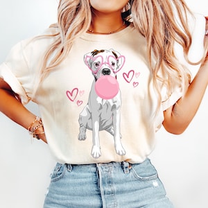 White Boxer Dog Png Valentine Gift For Dog Mom, Dog Blowing Bubble Gum, Boxer T-shirt, Boxer Owner Sublimation, Boxer Mama Watercolor Design
