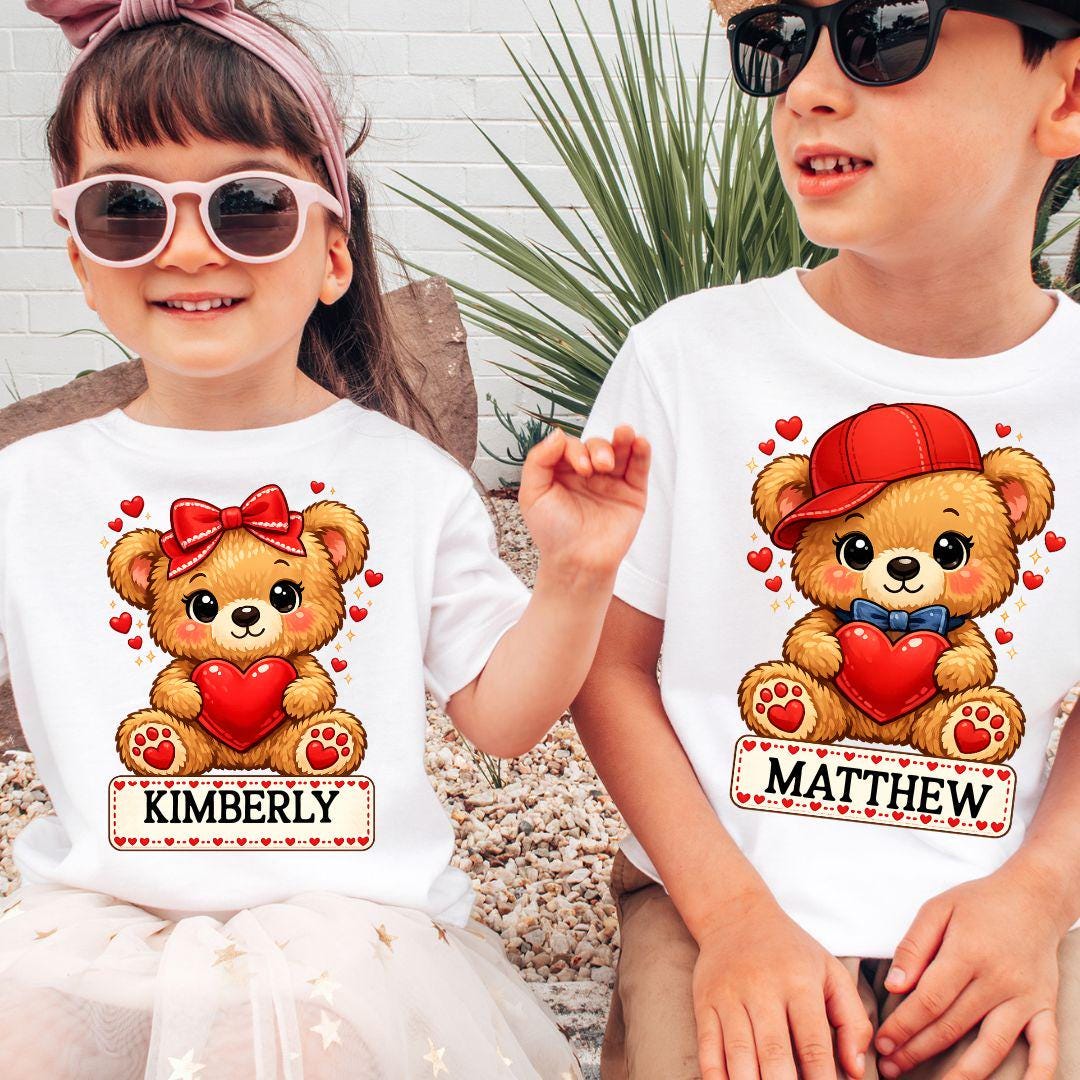 Custom Valentine Teddy Bear PNG, Matching Kids Valentines Day Shirt ...