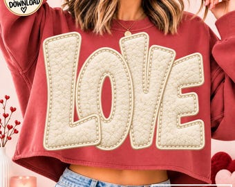 LOVE PNG Valentine Design Ivory Patchwork Letters Minimalist Preppy Sublimation Vday DTF Trendy Ready To Print Girly Shirt Popular Now Png