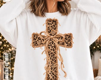 Patchwork Cross PNG Christian Trendy Bow Digital Download Christmas Church Faith Thanksgiving Cheetah Fall Sublimation Jesus Shirt DTF