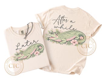 Jeden Tag später Gator PNG Vorderseite Rückseite Digitales Design Girly Trendy Frauen Preppy Boho Print Catch Phrase Boutique Summer Bay Küstenaquarell