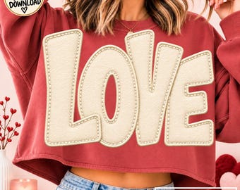 LOVE PNG Valentine Design Ivory Patchwork Letters Minimalist Preppy Sublimation Vday DTF Trendy Ready To Print Girly Shirt Popular Now Png