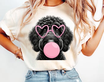Schwarzer Pudel Hund, lockiger schwarzer Hund Png, Hund Blowing Bubble Sublimation Dtf, Valentinstag Design, Pudel Mama, Hundeliebhaber Sofort Download