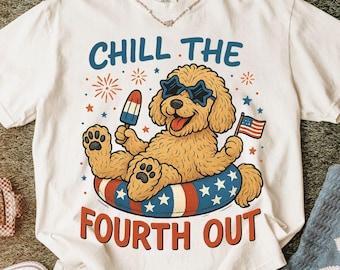 Goldendoodle 4th of July PNG, Chill the Fourth Out Png, Funny Patriotic Doodle Png, Retro USA Vibes Independence Day Shirt, Labradoodle Png
