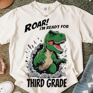 Third Grade Png Clipart, Back To School PNG T-shirt For Boy, Roar I&#39;m ready for Third Grade T-Rex Png, School Boy PNG, 3rd Grader Tshirt Png