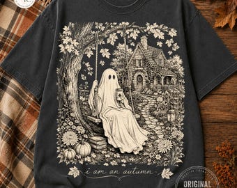 Ich bin ein Herbstgeist (PNG), Lustiges Herbst-Halloween-Motiv „Mental hier“, Kaffeeschaukel-Sublimation, Beliebtes Design für dunkle T-Shirts, Trendiger digitaler Download