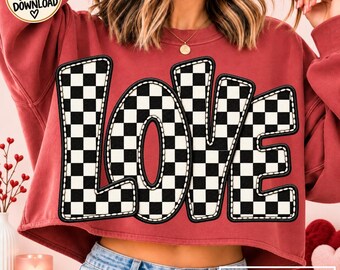LOVE PNG Valentine Design Distressed Checkered Plaid Sublimation Vintage Vday DTF Trendy Ready To Print Girly Shirt Popular Now Png