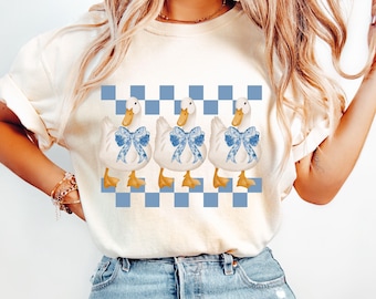 Cute Coquette Png, Goose Png, Goose Lover Sublimation, Blue Toile Coquette Png, Checkered  Girly Png, Goose T-shirt Png, Sweatshirt