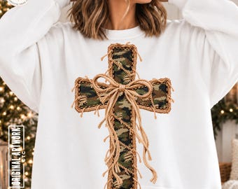 Patchwork Cross PNG Christian Trendy Bow Digital Download Christmas Church Faith Thanksgiving Camo Fall Sublimation Jesus Shirt DTF