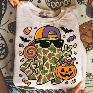 Halloween schattig spook kind PNG spookachtig seizoen retro Camo sublimatie jongen ontwerp Boo Trick or Treat shirt Camo meisje vleermuis downloaden snoepgoed