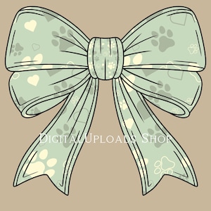 Paw Print Bow PNG Cat Tiger Bear Panther Leopard Coquette Bow Digital Sublimation Design | Animal Lover Gift| Dog Mom Pet Paw Upload Green