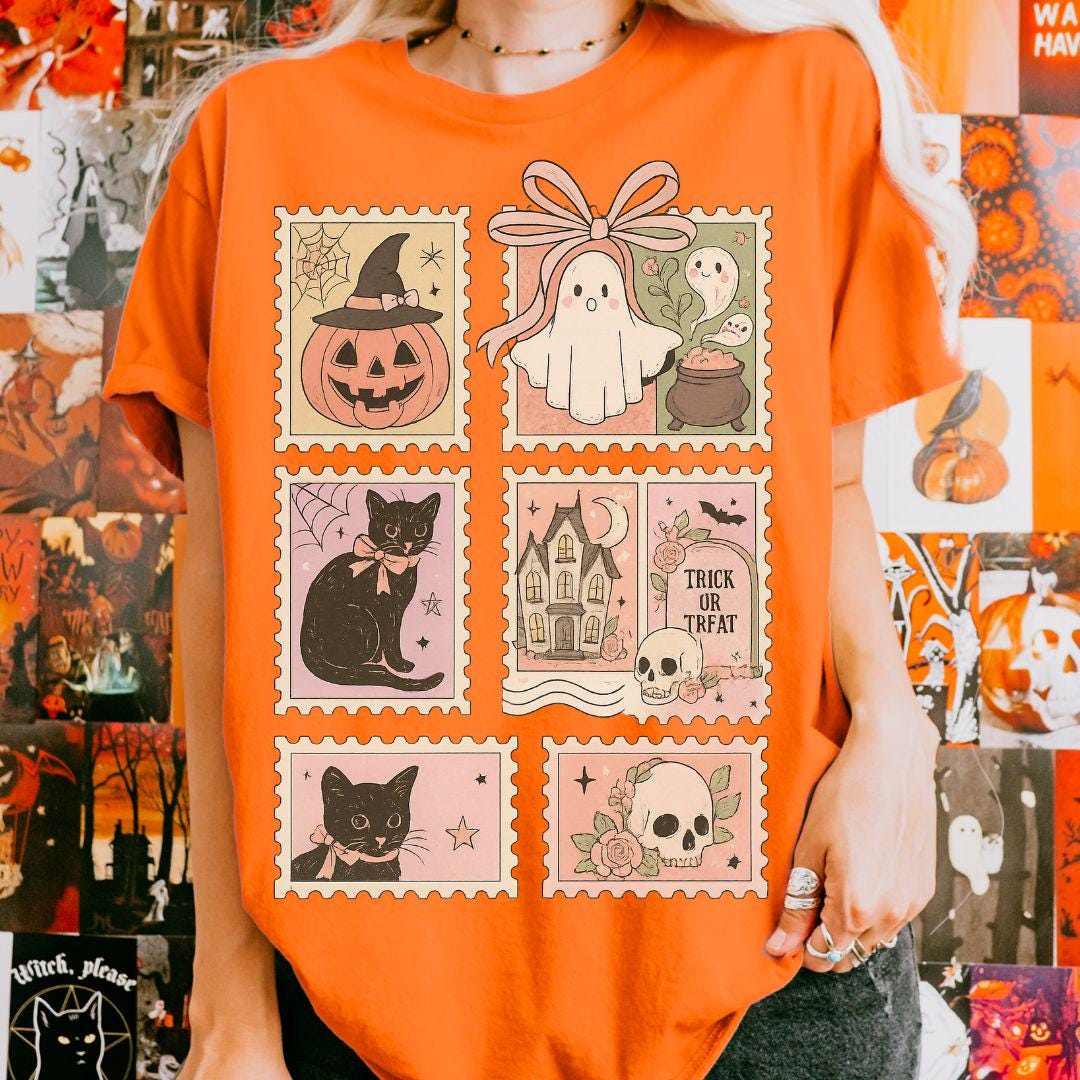 Retro Halloween Cat Ghost Png, Girly Halloween Png, Fall Png, Halloween Png, Spooky Season Png, Pumpkin Halloween, Spooky Mama png design