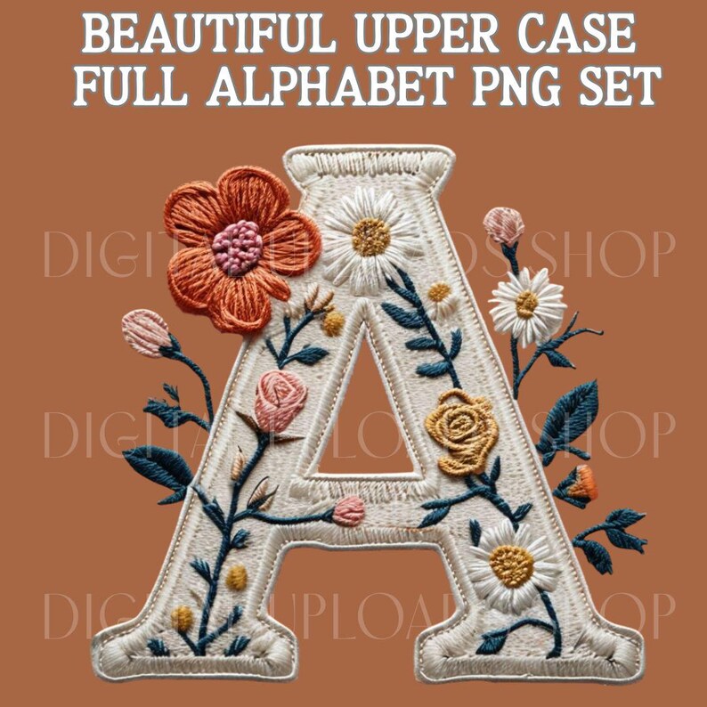 Preppy Floral Alphabet Png Bundle Upper Lower Case Letters Digital ...