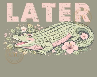Jeden Tag später Gator PNG, Vorderseite Rückseite Digitales Design, Girly Trendy Frauen Preppy Druck, Schlagwort, Boutique, Summer Bay Küstenaquarell