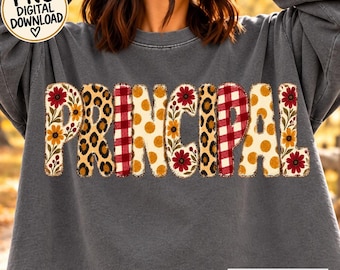PRINCIPAL PNG Trendy Fall Patchwork Design Leopard Floral Plaid Sublimation Dtf Popular Now Png Christmas Gift Teacher Appreciation Gift