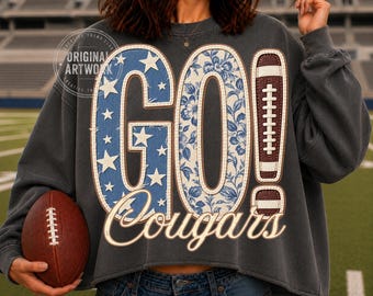 Cougars Football PNG Go Cougars Spieltag Schulgeist Sweatshirt Football Mama Maskottchen Sublimationsdruck Grafik Digitaler Download
