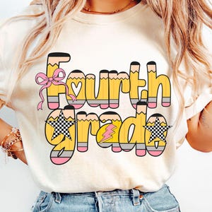 Preppy Fourth Grade Png, Back to School PNG | Trendy Teacher Shirt Design | Elementary School Sublimation Clipart, 4th Grade Pencil Png
