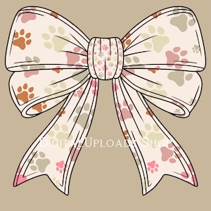 Paw Print Ivory Bow PNG Cat Tiger Bear Panther Leopard Coquette Bow Digital Sublimation Design | Animal Lover Gift| Dog Mom Pet Paw Upload