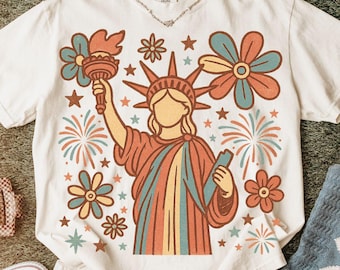 Retro Amerika Png, Preppy 4. Juli Png, Girly Gedenktag PNG, Vintage USA Png, Unabhängigkeitstag Png, Land des freien Boho Blumen Png