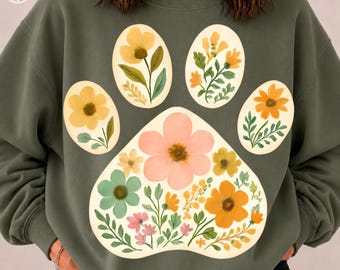PNG de huella de pata floral / Diseño de camiseta estilo boho para mamá perruna (descarga digital)