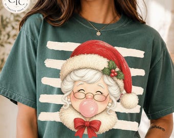 Coastal Ms. Santa Stripes Trendy Distressed PNG Vintage Merry Christmas Sublimation Xmas Funny Crayon Santa Preppy Brushstroke Download