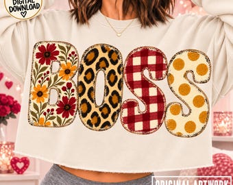 BOSS PNG Trendy Girly Fall Entrepreneur Sweatshirt Design Leopard Floral Plaid Sublimation Dtf Popular Now Png Christmas Gift Hustler Shirt