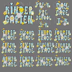 Digital Png File Back To School Preschool to Grade 12 Floral Trendy Bundle Printable Dtf Sublimation Design INSTANT DOWNLOAD, Teacher Png