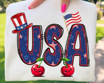 Preppy USA Png Patriotic Shirt Design, Cherry Png, Trendy Png, Sublimation, Digital Download, Memorial Day, 4th of July Sweatshirt