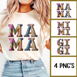 Paquete de mamá retro PNG, diseño de mamá preppy PNG, letras acolchadas de mamá PNG, regalo del Día de la Madre PNG, Nana PNG, Mimi PNG, Gigi PNG, camiseta de mamá PNG