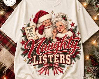 Weihnachtsmann und Weihnachtsfrau PNG Lustiges Retro-Weihnachts-Sweatshirt mit frechem Pärchen, Geschenk im Used-Look, POD DTF, Xmas PNG, jetzt beliebt, Sublimation
