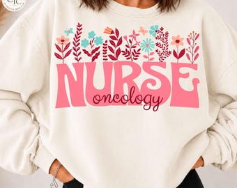 Design de camiseta para equipe hospitalar com estampa floral para enfermeira oncológica, download digital PNG, cuidador, sublimação DTF, moletom moderno para enfermeira, presente.