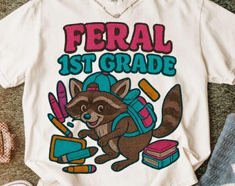 Feral 1st Grade Raccoon PNG, Back To School Shirt Design (Digital Print)