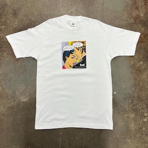 May include: White t-shirt featuring a comic book style graphic. The graphic depicts a couple with speech bubbles that read "They're the perfect couple" and "Are and sos together". The Bell logo is at the bottom.