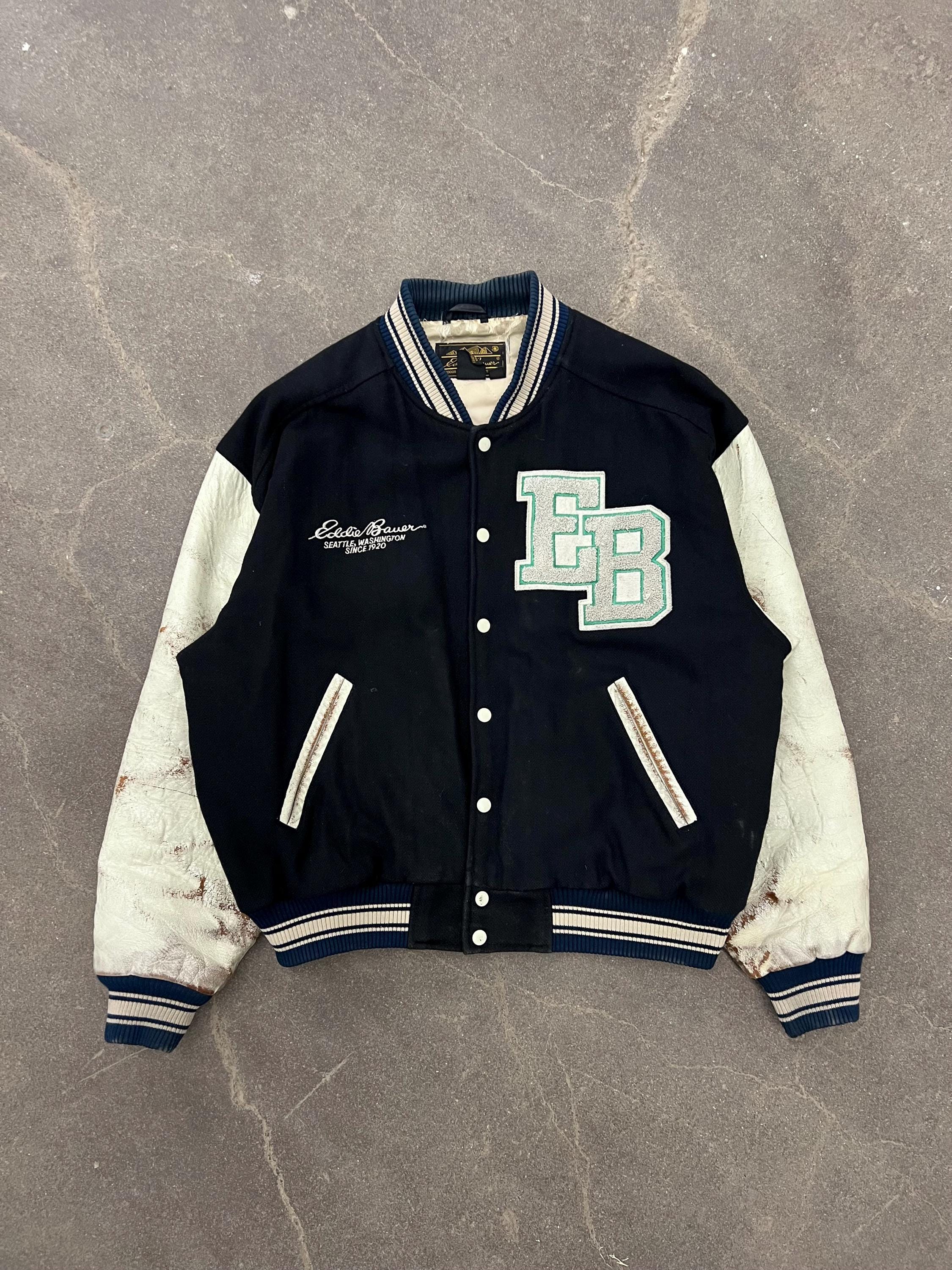 Vintage 1980's/1990's Eddie Bauer Wool & Leather Letterman