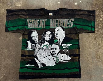 Vintage 90s POSITIVE HISTORY Black History Bob Marley Malcom X