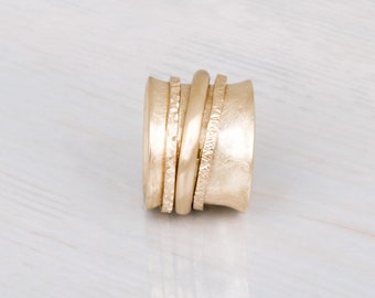 14K Gold Spinner Ring, Spinning Ring, Wide 14K Spinner Ring, Heavy Thick Ring, Boho Chunky Ring, Meditation Ring, 14K Gold Womens Ring