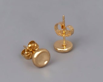ソリッドゴールド ペブル スタッドピアス、9K 14K ローズゴールド、ミニマリストディスク